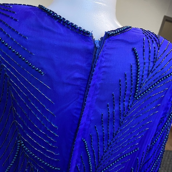 Royal blue vintage beaded fringe dress size large - Picture 9 of 15